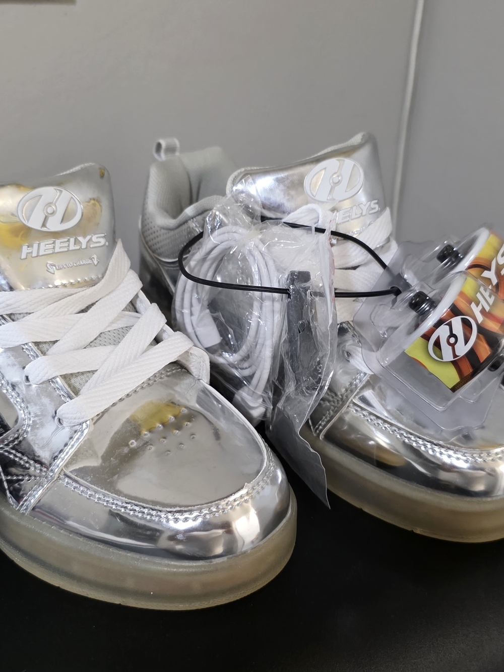 Heelys Kids Silver Metallic Roller Sneakers with White Laces